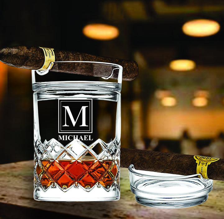 Father's Day Whiskey Glass Cigar Holder, Custom Rocks Glass Cigar Ashtray, Personalized Dad Gift, Gifts for Men, Engraved Glass for Dad