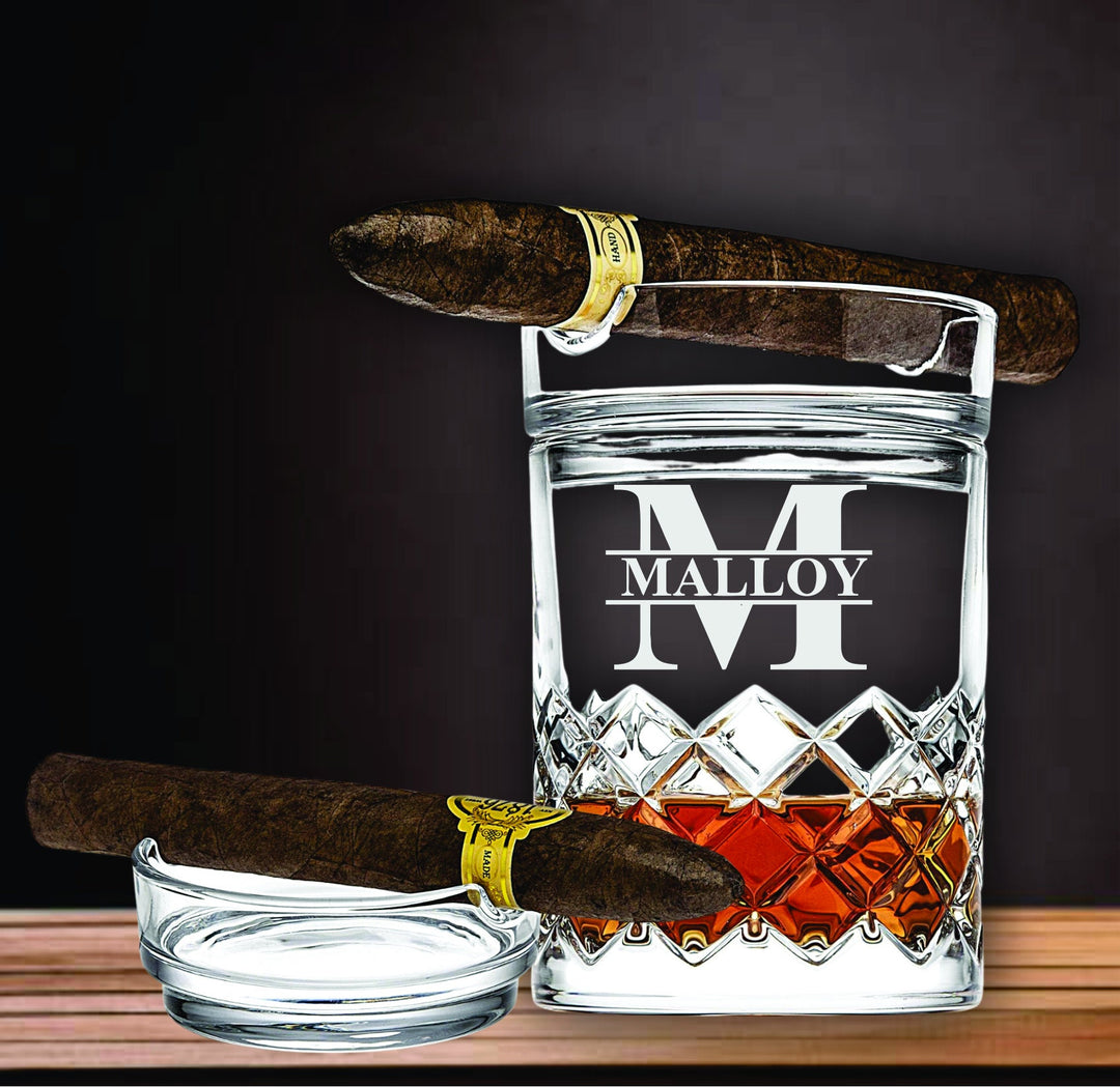 Father's Day Gift for Dad, Whiskey Glass Cigar Holder, Rocks Glass Cigar Ashtray, Personalized Dad Gift, Gifts for Men, Engraved Dad Glass