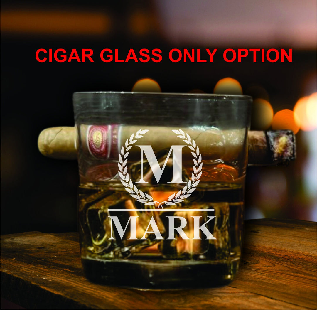 Personalized Gift for Dad, Whiskey Decanter Gift for Fathers day, Bourbon Glass Cigar Holder, Gift For Him, Gift for Man, Cigar Gift For Dad