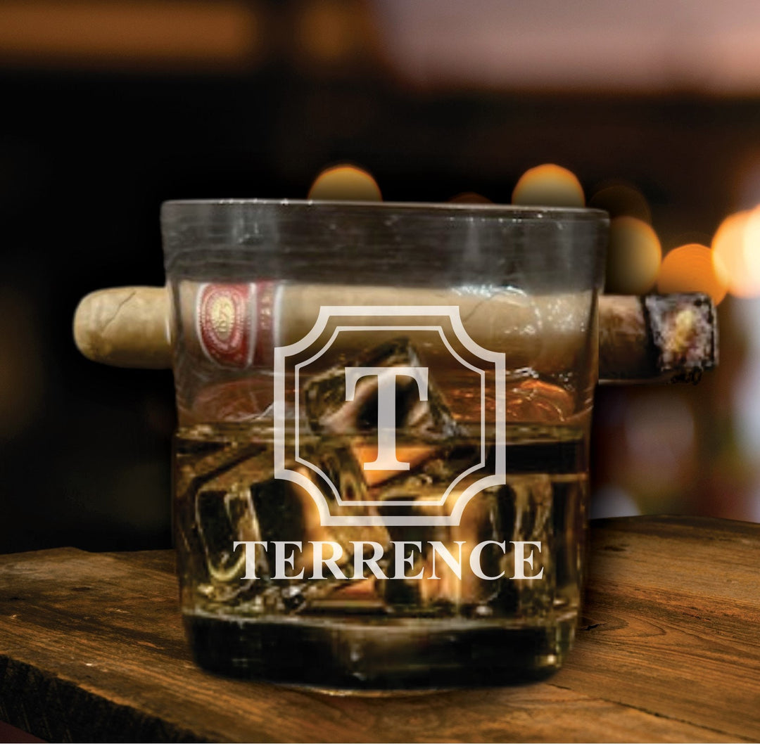 Birthday Gift for Him , Whiskey Cigar Glasses Set, Bourbon Glass Cigar Holder, Cigar Box, Humidor, Birthday Gifts, Cigar Gift For Dad