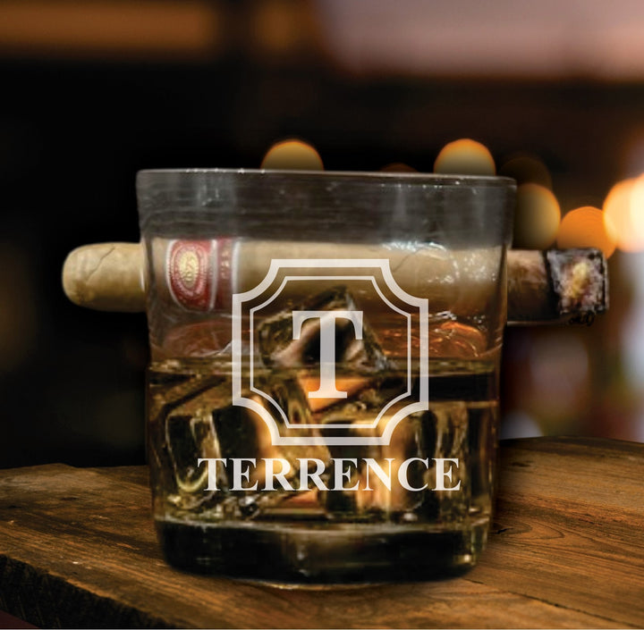 Birthday Gift for Him , Whiskey Cigar Glasses Set, Bourbon Glass Cigar Holder, Cigar Box, Humidor, Birthday Gifts, Cigar Gift For Dad