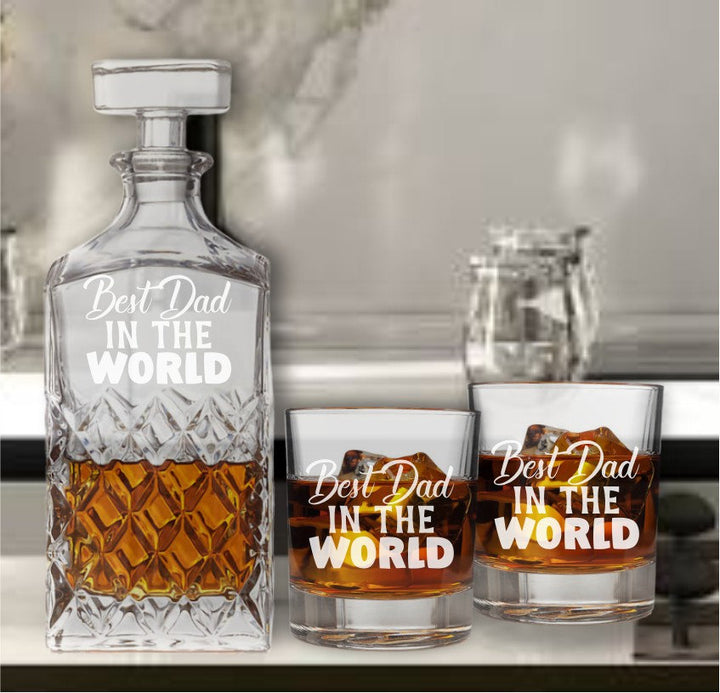 Personalized Whiskey Decanter - Scotch Rocks Glasses, Husband - Fathers Day - Custom Bourbon Glasses - Birthday- Custom Engraved - Engraved