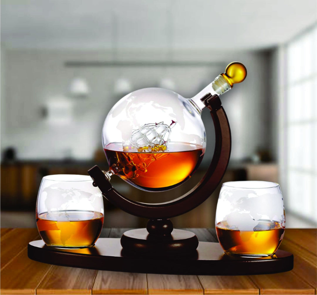 Personalized Let Our Adventure Begin Globe Whiskey Decanter Set - Perfect Wedding Gift - Engagement - Anniversary - Gifts for the Couple