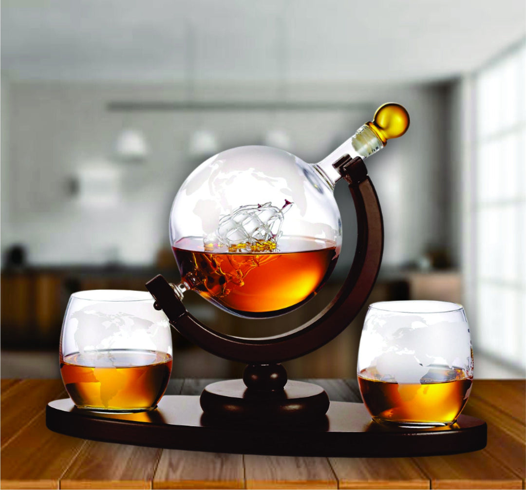 Personalized Let Our Adventure Begin Globe Whiskey Decanter Set - Perfect Wedding Gift - Engagement - Anniversary - Gifts for the Couple