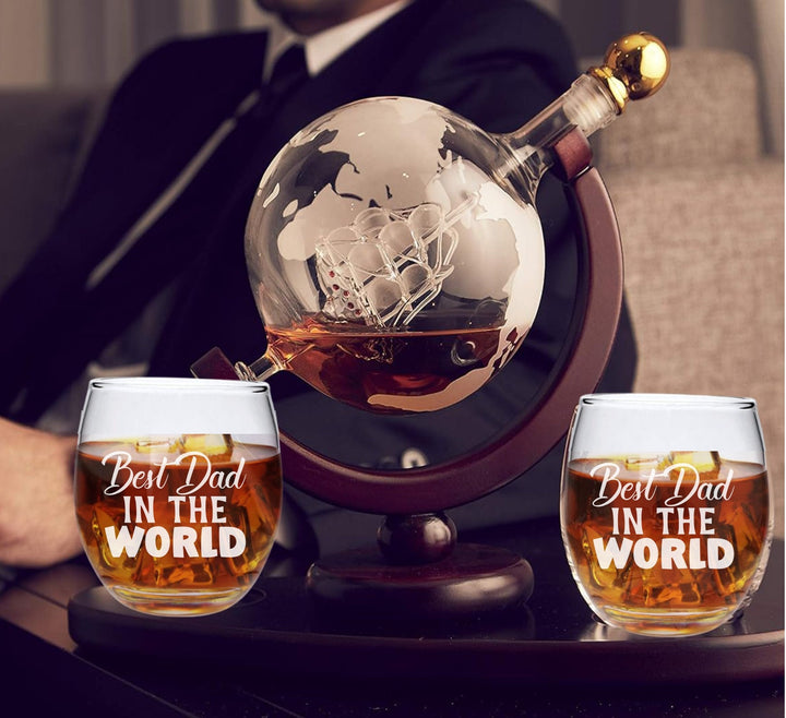 Personalized Gifts for Dad - Globe Whiskey Decanter Set - Father's Day Gift - Bourbon Glasses - Gift for men - Gift from Daughters