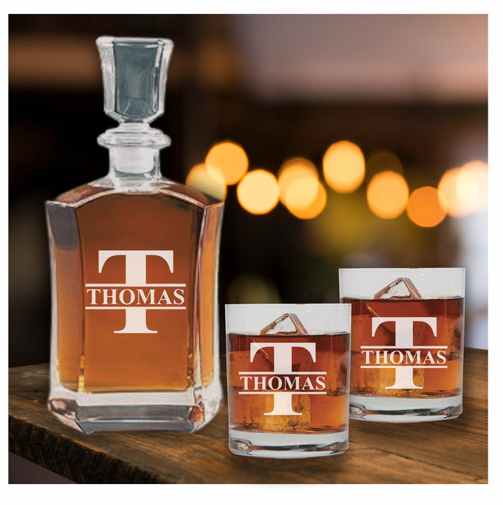 Personalized Whiskey Decanter Gift for Dad - Gifts for Dad - Fathers Day Gift - Bourbon Glass - Gift for men - Gift from Son - Rocks Glasses