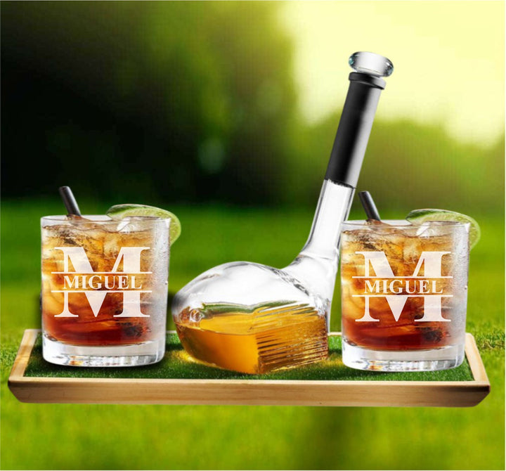 Cheers to 50 Years - 50th Birthday Milestone Gift - Personalized Golf Club Whiskey Decanter - Engraved Bourbon Glass - Men's Gift - Husband