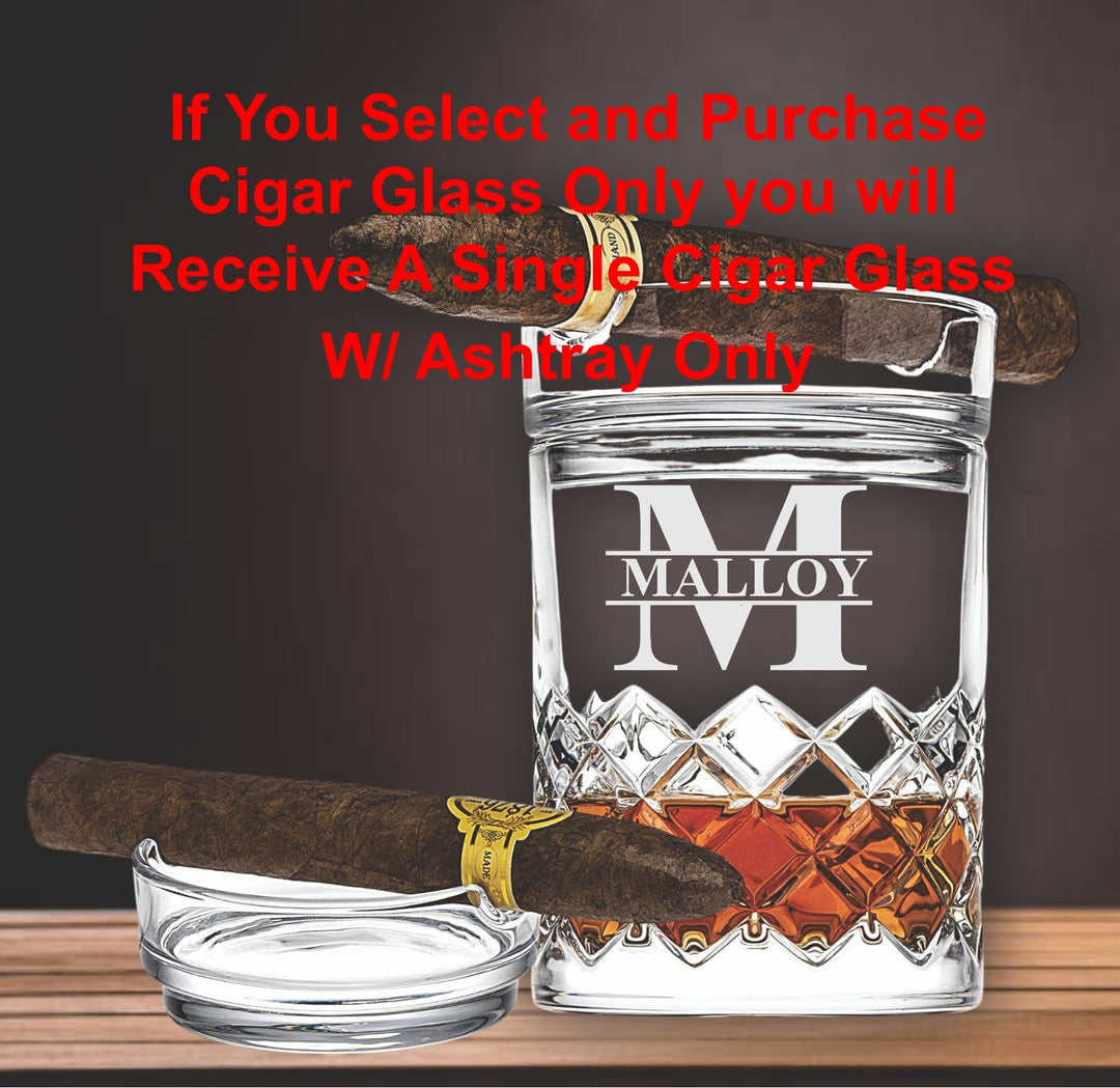 Personalized Whiskey Decanter Set with Cigar Glasses - Custom Engraved Bourbon Glass - Gifts for Men - Custom Cigar Glass Holder - Ashtray