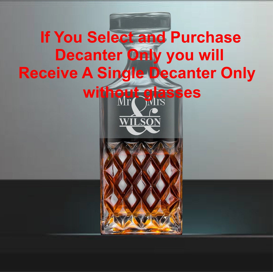 Custom Bourbon Decanter Set with Cigar Glasses - Custom Engraved Whiskey Glass - Gifts for Men - Glass with Ashtray - Cigar Holder Gift