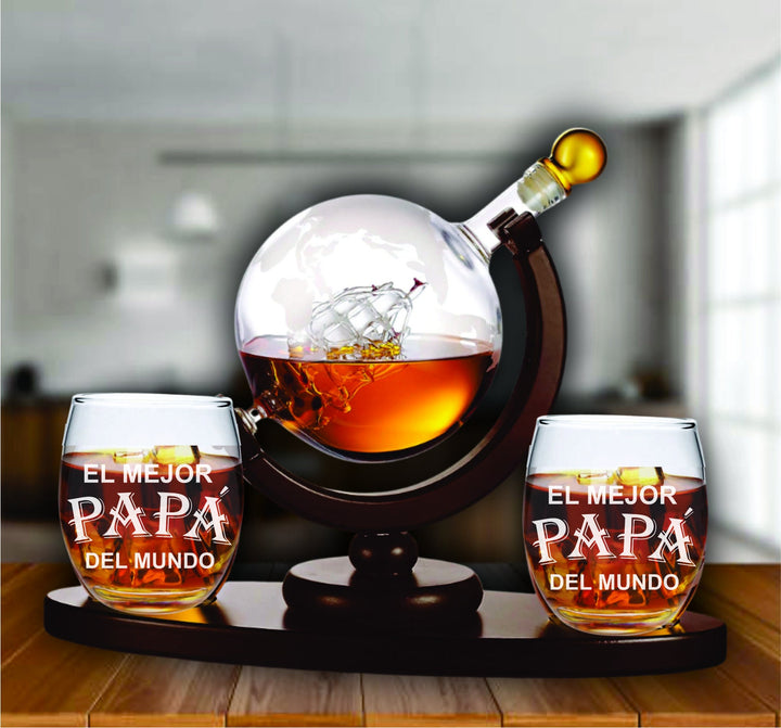 Personalized Gifts for Dad - Globe Whiskey Decanter Set - Father's Day Gift - Bourbon Glasses - Gift for men - Gift from Daughters