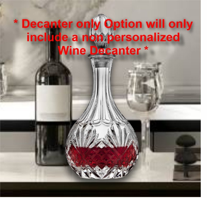 Personalized Wine Decanter Set - Custom Engraved Crystal Engagement Gifts - Wedding & Bridal Shower Gift for the Couple - Stem Wine Glasses