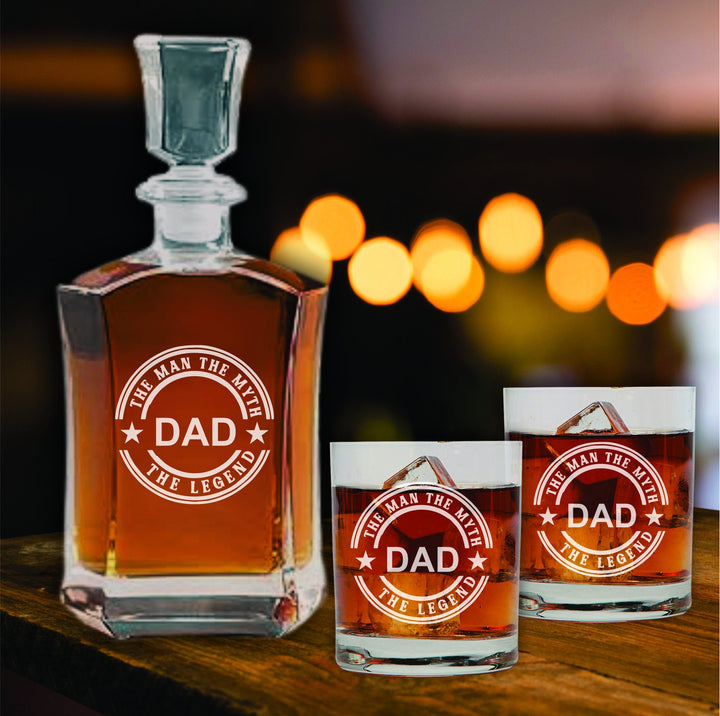 Dad Gift Whiskey Decanter Set - Unique Gift for Dad, Husband - Fathers Day - Bourbon Glasses - Retirement - Birthday- Custom Engraved Bottle