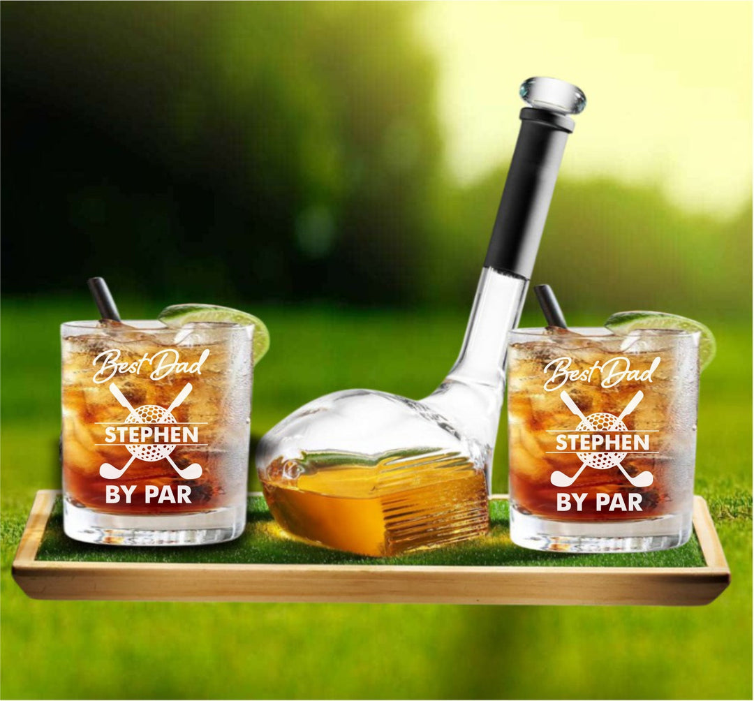 Custom 40th Birthday Milestone Gift - Personalized Golf Club Whiskey Decanter Gift Set - Engraved Bourbon Glasses - Gift for Dad - Man Gift