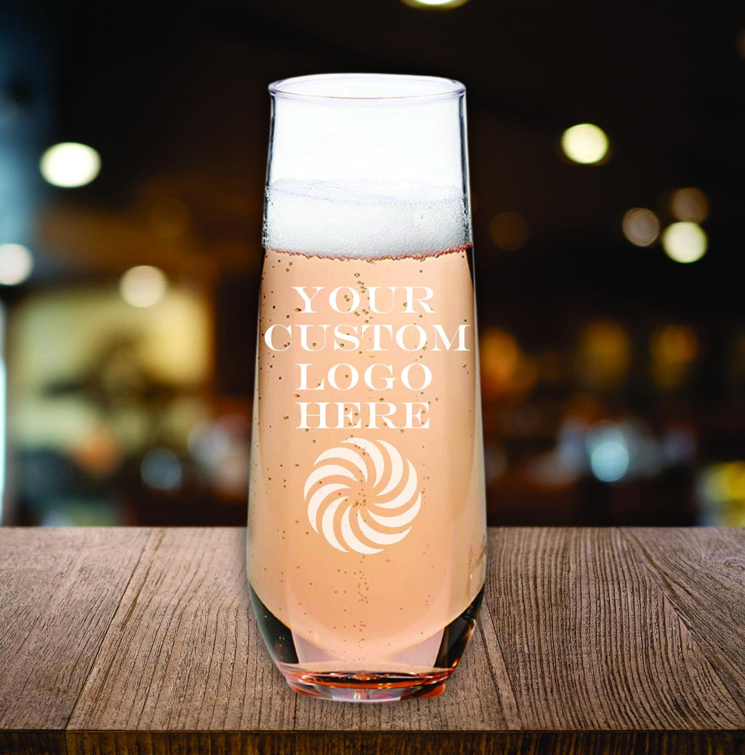 12 Pc Set Custom Logo Pint Beer Glasses - Laser Engraved - Corporate Gifts - Business Logo Pint Glass - Company Christmas Party Gift For Men