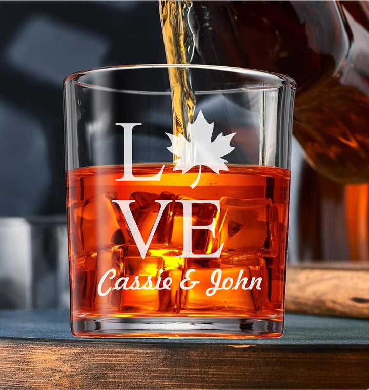12 Pc Set Personalized Bourbon Glass Favors - Fall In Love Bridal Wedding Favor - Custom Engraved Whiskey Glasses - Autumn Party Favors
