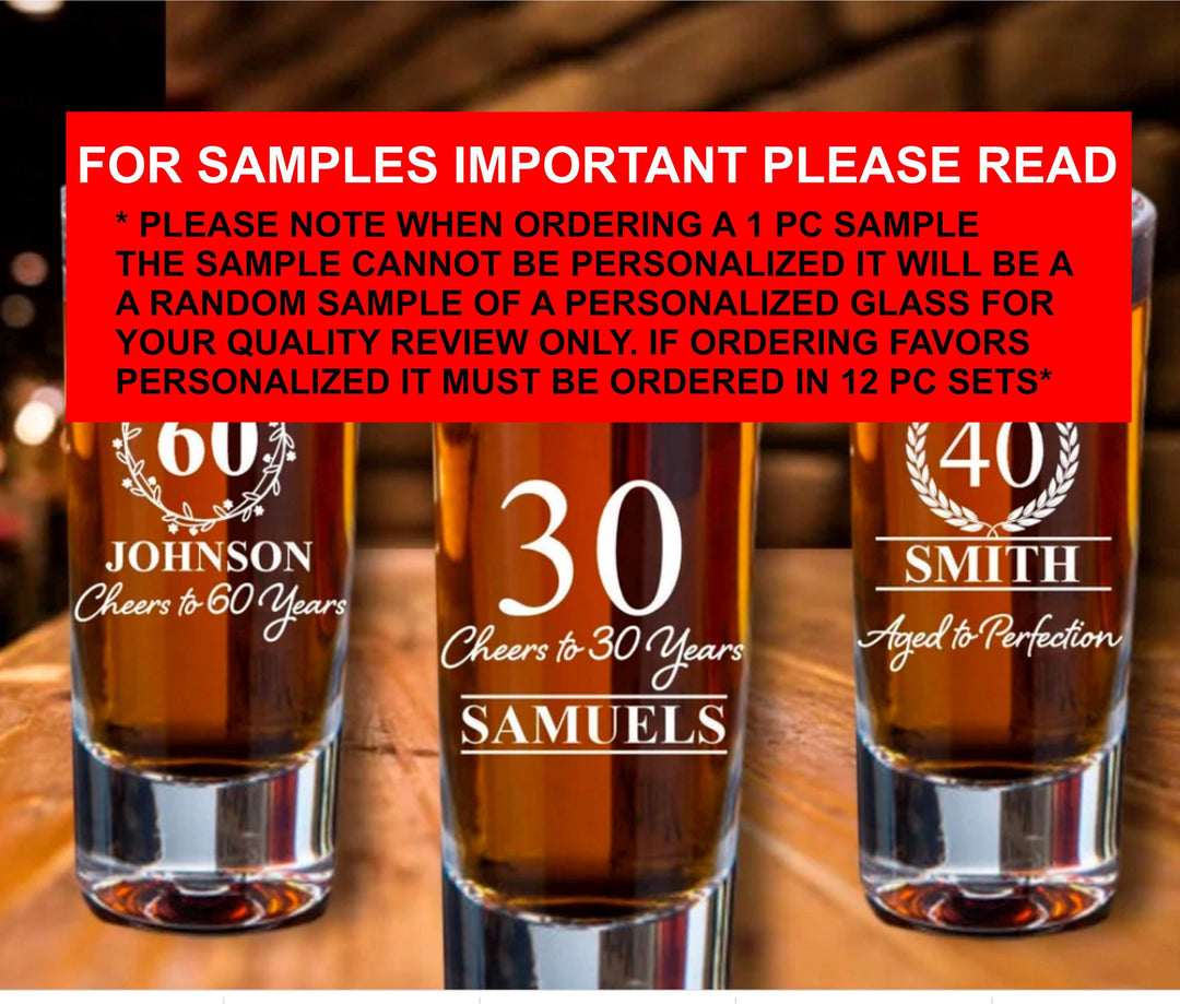 12 Pc set of Personalized Birthday Shot Glass Favors, Personalized Party Favor for Birthday, Shot Glasses, 40, 30th, 50th, 60th for him, 21