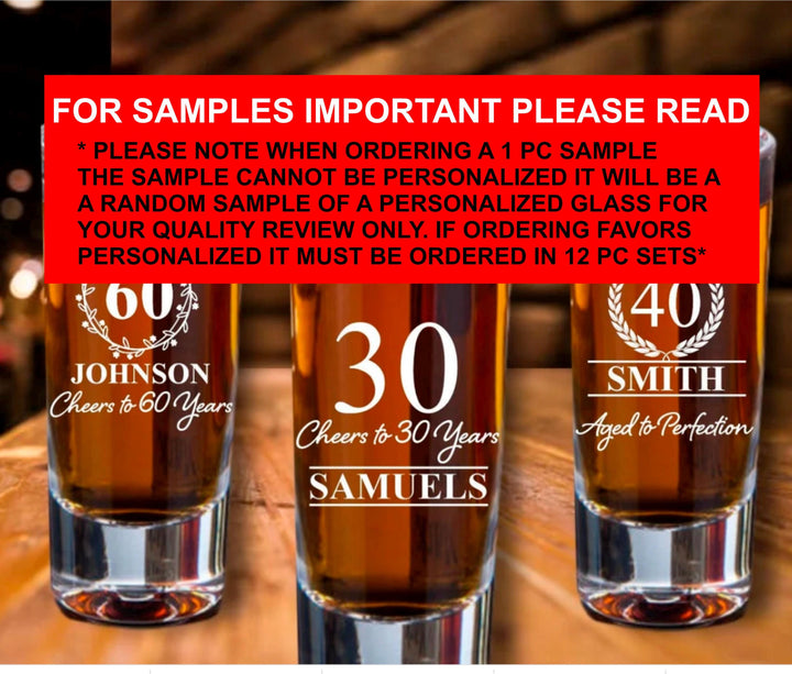 12 Pc set of Personalized Birthday Shot Glass Favors, Personalized Party Favor for Birthday, Shot Glasses, 40, 30th, 50th, 60th for him, 21