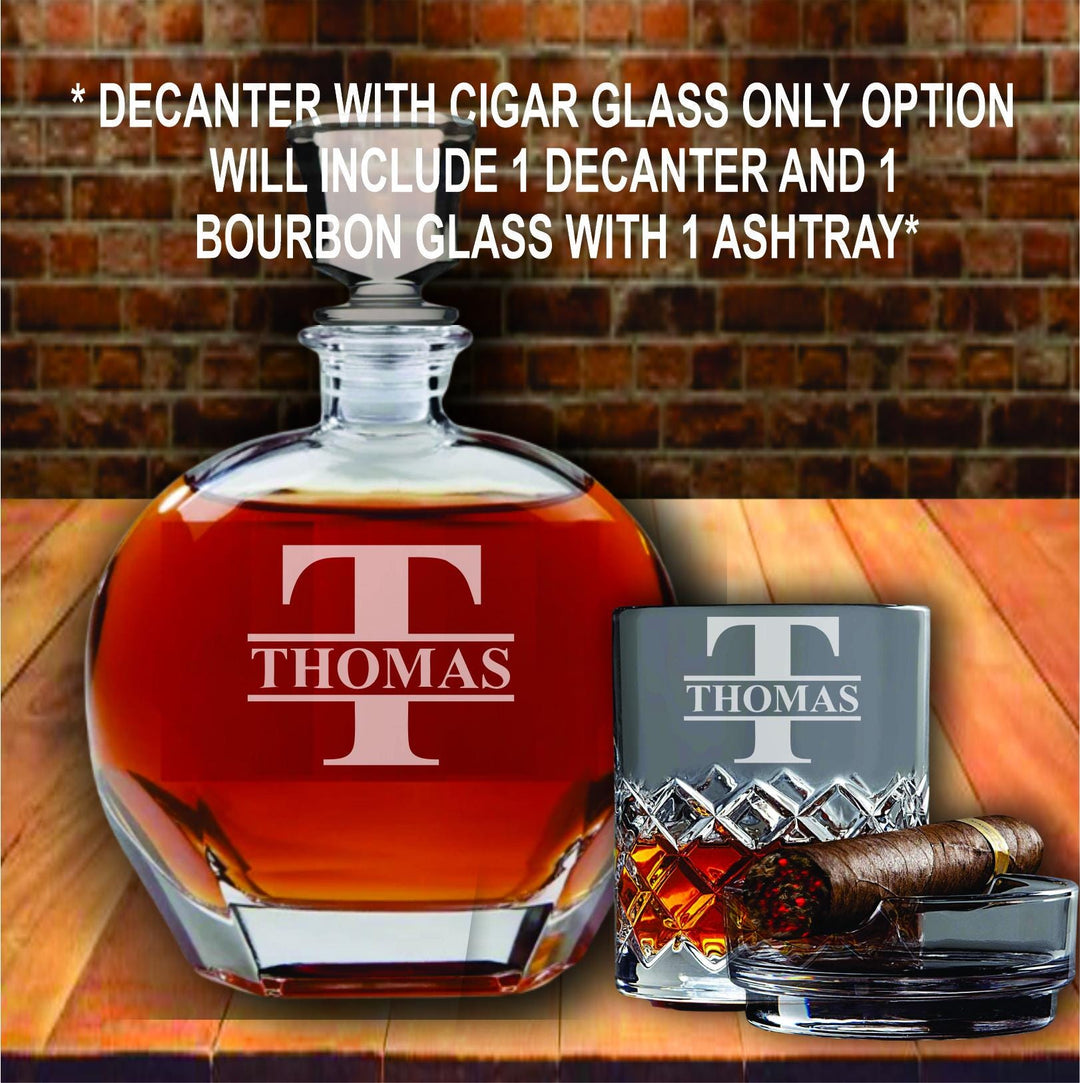 Personalized Decanter with Cigar Glass Holder, Custom Etched Bourbon Gift for Men, Cigar Gifts , Birthday Gift, Cigar Gift For Dad, Husband