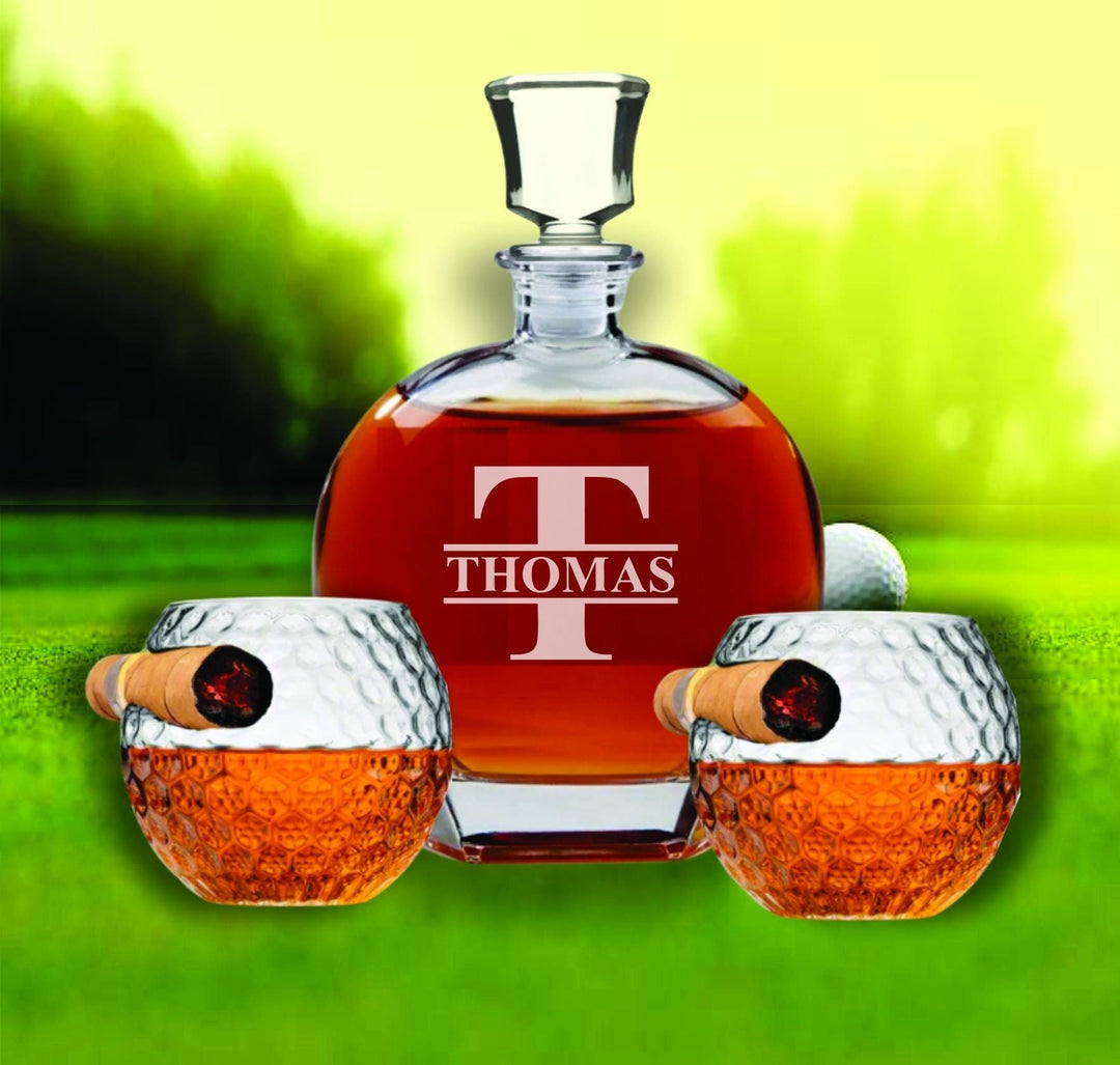Groomsmen Proposal Gifts, Whiskey Decanter set, Golf Ball Glass Cigar Holder, Personalized Groomsman, Gift for Men, Cigar Gifts, Best Man