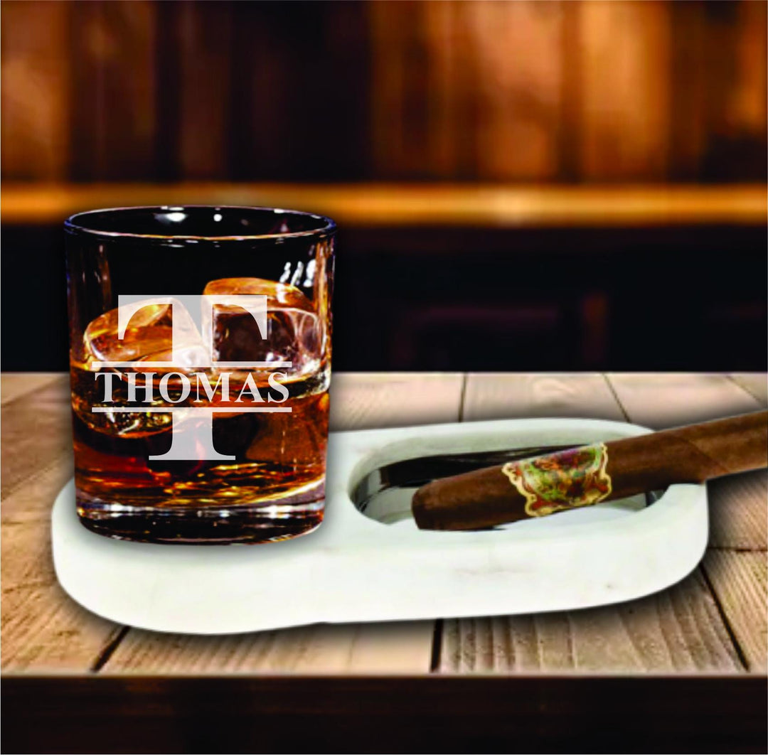 Groomsmen Gifts, Marble Cigar Ashtray with Whiskey Glass Coaster - Personalized Cigar Gift, Groomsman Proposal Bourbon Glasses, Gift for Men