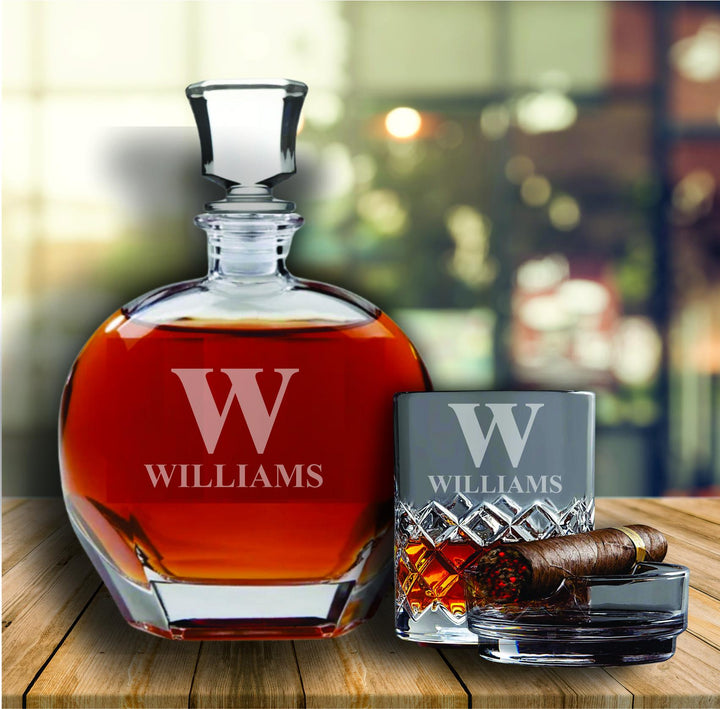 Custom Groomsmen Bourbon Glass Gifts, Whiskey Decanter with Cigar Glass Holder, Personalized Gift for Men, Best Man Cigar Gifts, Groomsman