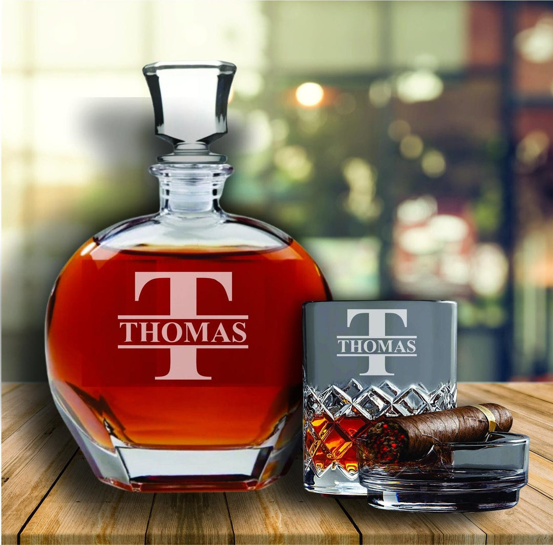 Groomsmen Proposal Gifts, Whiskey Decanter with Cigar Glass Holder, Personalized Bourbon Gift for Men, Best Man Cigar Gifts, Groomsman Gift