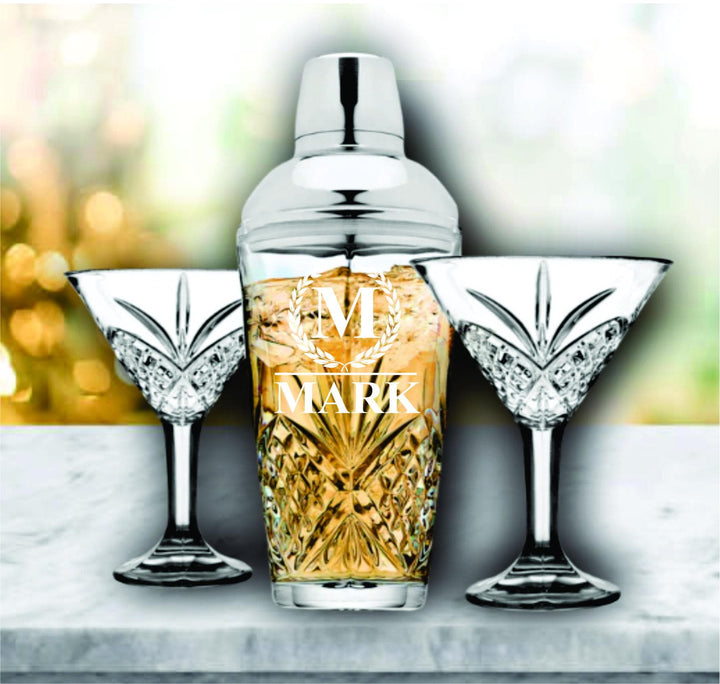 Custom Engraved Cocktail Shaker Set, Martini Glasses, Personalized Martini Cocktail Shaker, Gift for Mom, Dad Christmas, Bar Gift for Men