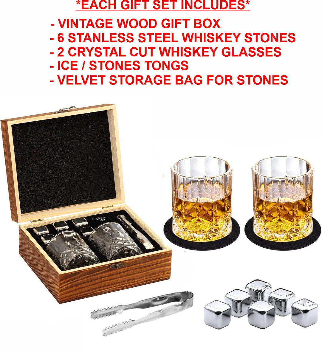 Personalized Whiskey Stones Glasses Set with Wooden Box, Groomsmen Gifts, Best Man Gift, Dad Gifts, Boyfriend Gift, Gifts for Men, Christmas