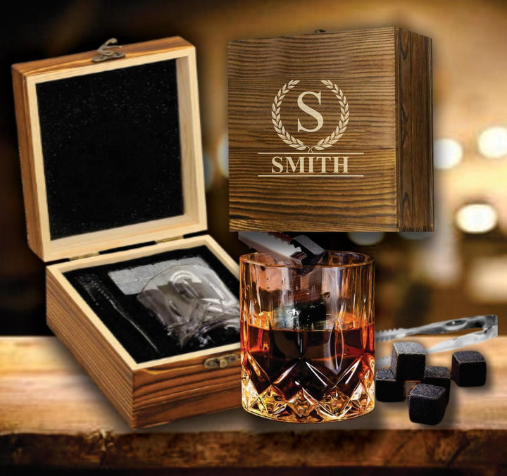 Groomsmen Whiskey Stones Glasses Set with Wooden Box, Groomsman Gifts, Best Man Gift, Dad Gifts, Proposal Gift, Gifts for Men, Christmas