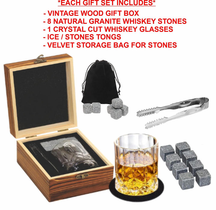 Custom Engraved Wood Box with Whiskey Stones and Glasses Set, Gift for Men, Man Cave, Dad Gifts, Boyfriend Gift, Husband, Christmas Party