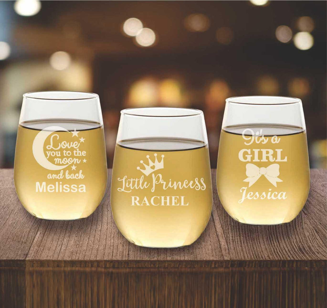 Baby Shower Stemless Wine Glass Favors, Twinkle Little Star, Personalized Baby Party Favor, Custom Engraved Glasses, Newborn Baby Boy, Girl