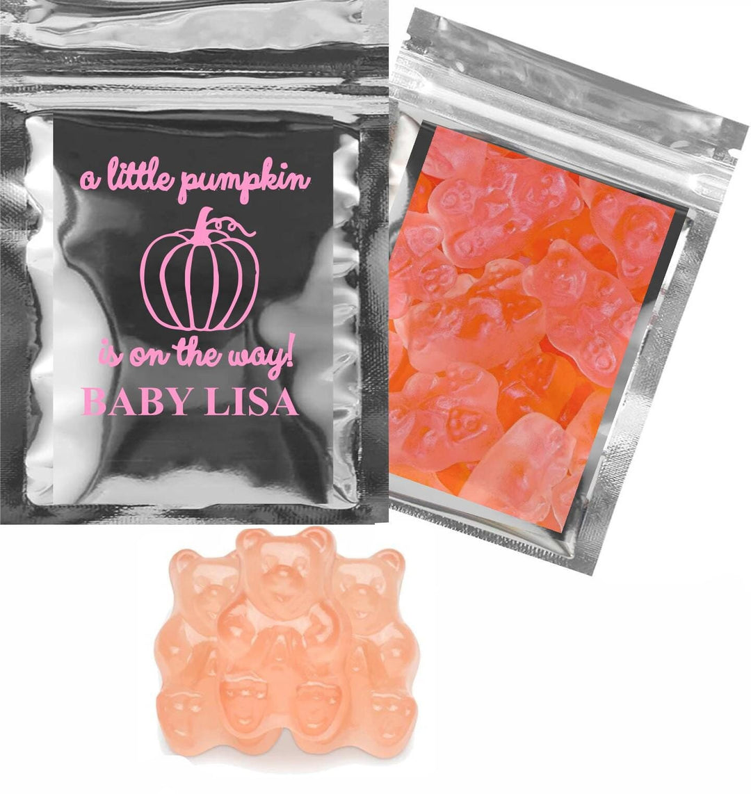 A little Pumpkin is on the way Baby Shower Candy Favors, Party Favor, Gummy Bear, Gender Reveal, Gumball, Candy Container Favor, Mint Bags