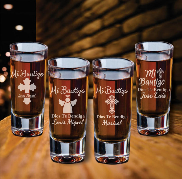 Custom Baptismal Shot Glass Favors, Personalized Shot Glasses, Set of 12 Cross Christening Favor, Boy or Girl, Mi Bautizo Christening Favor