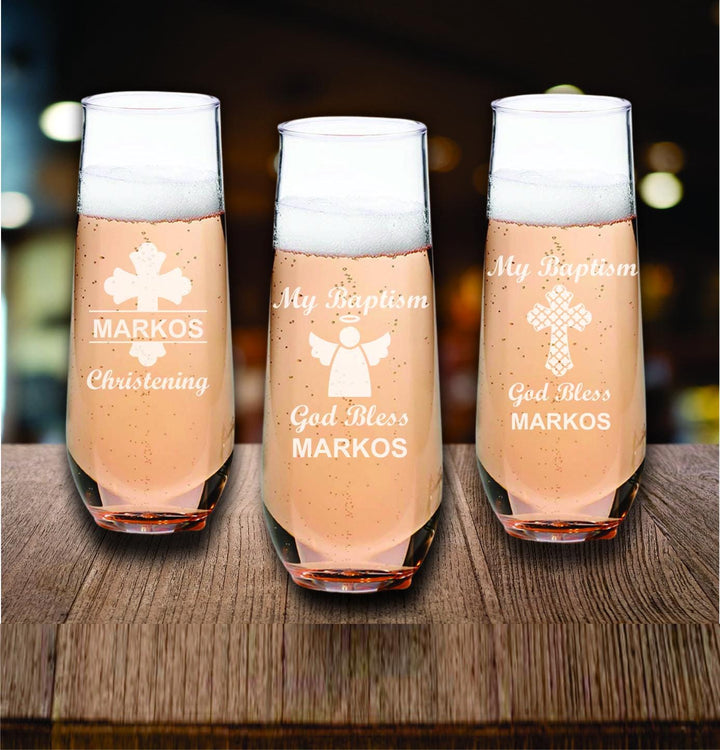 Baptismal Wine Glass Party Favors, Engraved Stemless Wine Glasses, Set of 12, Cross Christening Favor, Nina, Mi Bautizo, Dios Te Bendiga