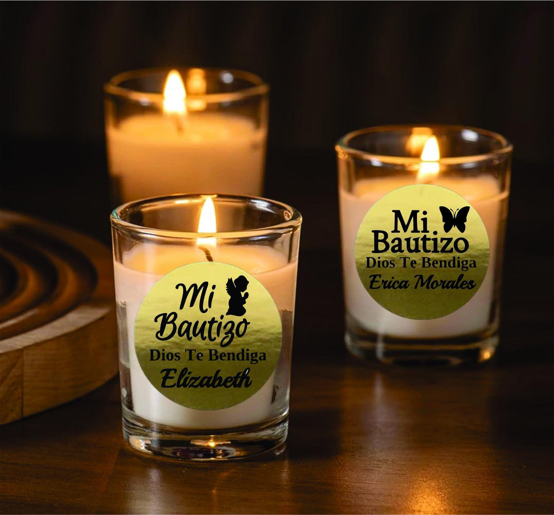 Personalized Mi Bautizo Christening Candle Favors - Custom Baptism Favors - Christening Party favor - Religious Candle Favor - Set of 12