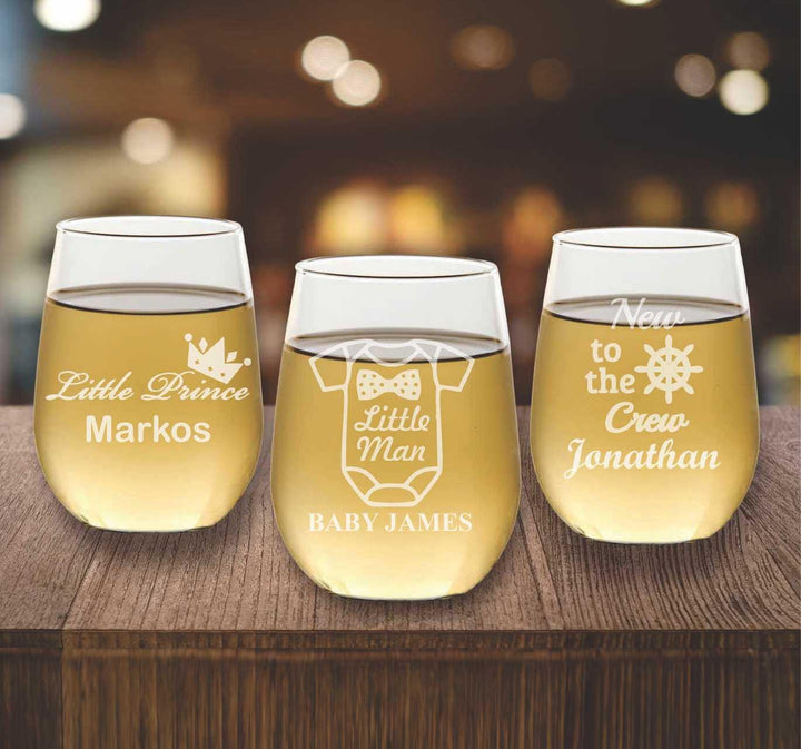 Baby Shower Stemless Wine Glass Favors, Our little Peanut, Elephant Baby Party Favor, Personalized Engraved Glasses, Newborn Baby Boy, Girl