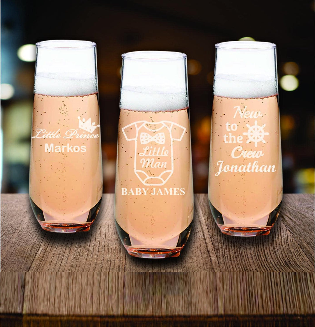Baby Shower Stemless Champagne Flute Favors, Twinkle Little Star, Personalized Baby Party Favor, Custom Engraved Glasses, Baby Reveal