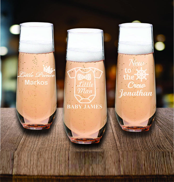 Baby Shower Stemless Champagne Flute Favors, Twinkle Little Star, Personalized Baby Party Favor, Custom Engraved Glasses, Baby Reveal