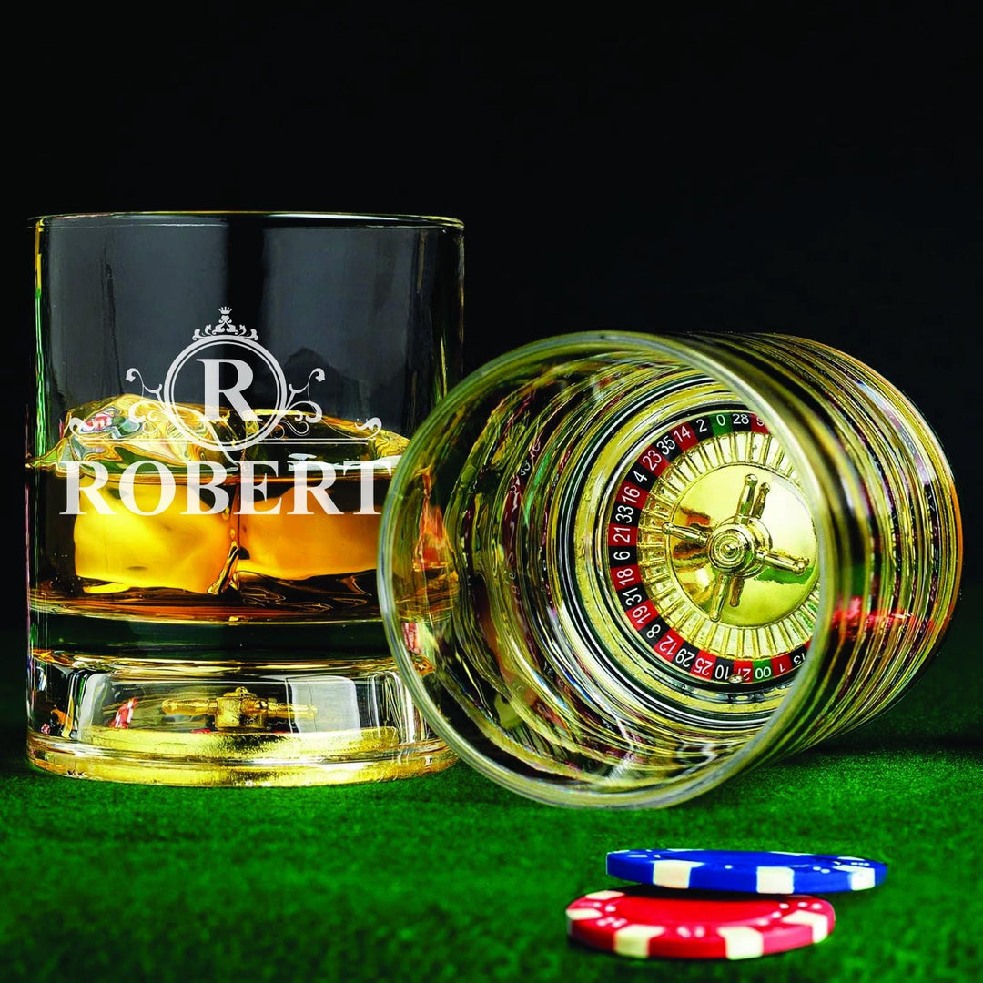 Bachelor Party Craps Whiskey Glass Gift - Old Fashioned Bourbon Glass - Groomsmen Proposal - Roulette Wheel Gift- Vegas Theme Bachelor Party