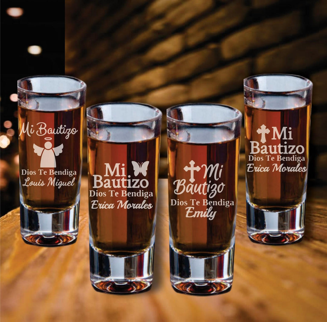 Mi Bautizo Christening Favors, Dios Te Bendiga Favors, Custom Engraved Shot Glasses, Set of 12 Shot Glass Favors Baptism Favors, Nino, Nina