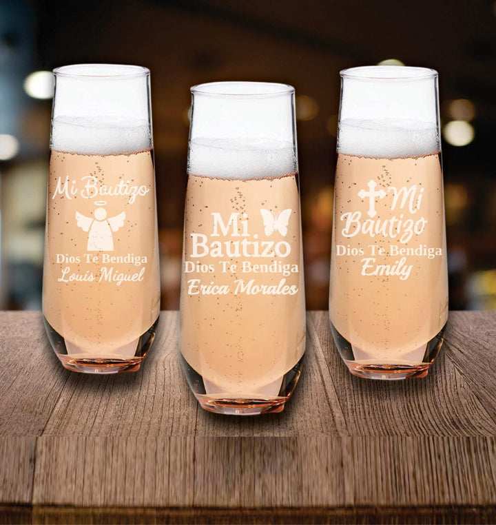 Personalized Mi Bautizo Christening Favors, Wine Glass Favors, Custom Engraved Stemless Wine Glasses, Set of 12, Cross Baptism Favors, Nino