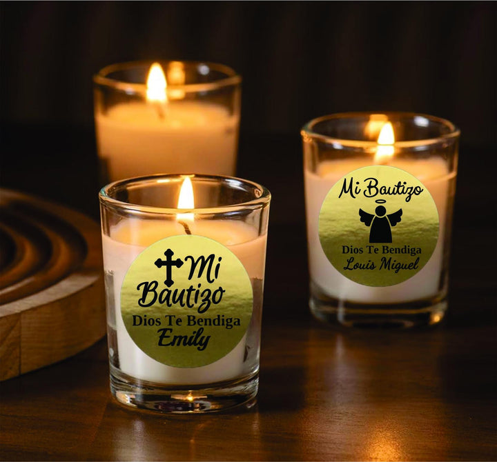 Personalized Mi Bautizo Christening Candle Favors - Custom Baptism Favors - Christening Party favor - Religious Candle Favor - Set of 12