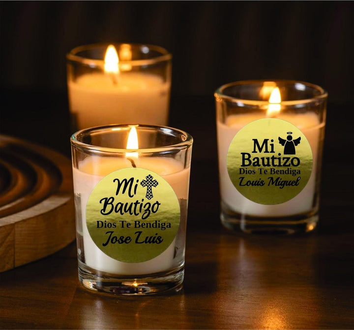 Personalized Mi Bautizo Christening Candle Favors - Custom Baptism Favors - Christening Party favor - Religious Candle Favor - Set of 12