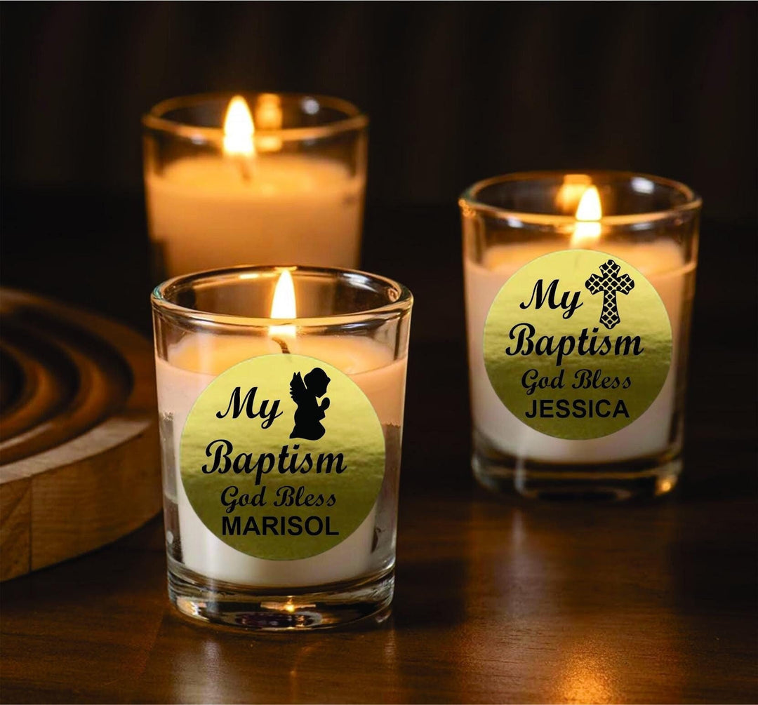Christening Party Favors - Personalized Baptism Candle Favors - Mi Bautizo Party favor - Religious Candle Favor - Set of 12 Candles - Gifts