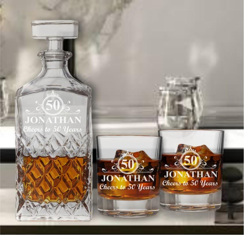 Personalized 50th Birthday Whiskey Decanter Set - Whiskey Glasses - Gift for Dad - 50th Birthday Gift -Gifts for Men - Milestone Birthday