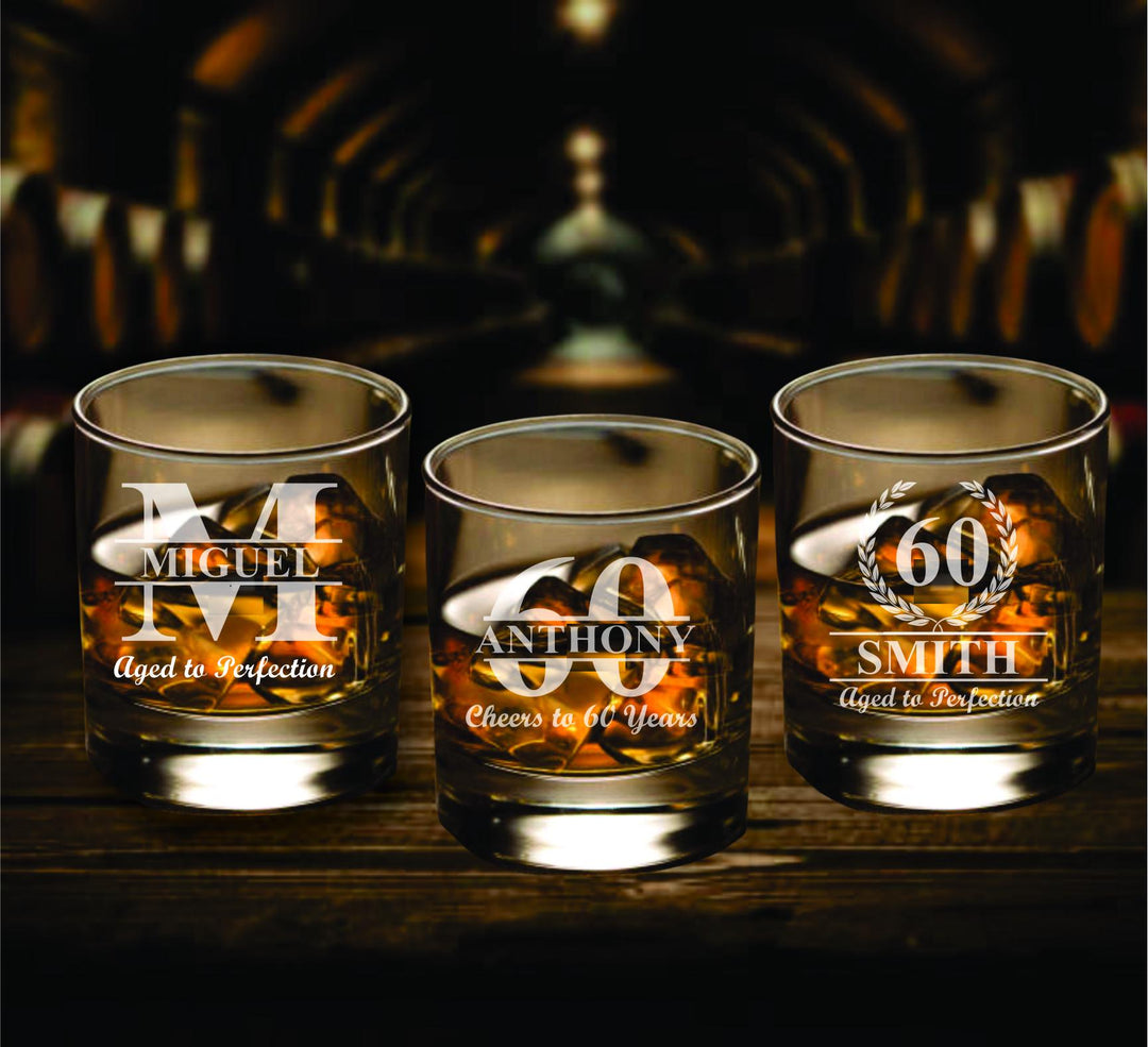 12 Pc Set 60th Birthday Whiskey Glass Favors, Party Favor, Custom Birthday Rocks Glasses, Cheers to 60 Years, Milestone Party Favors For Men