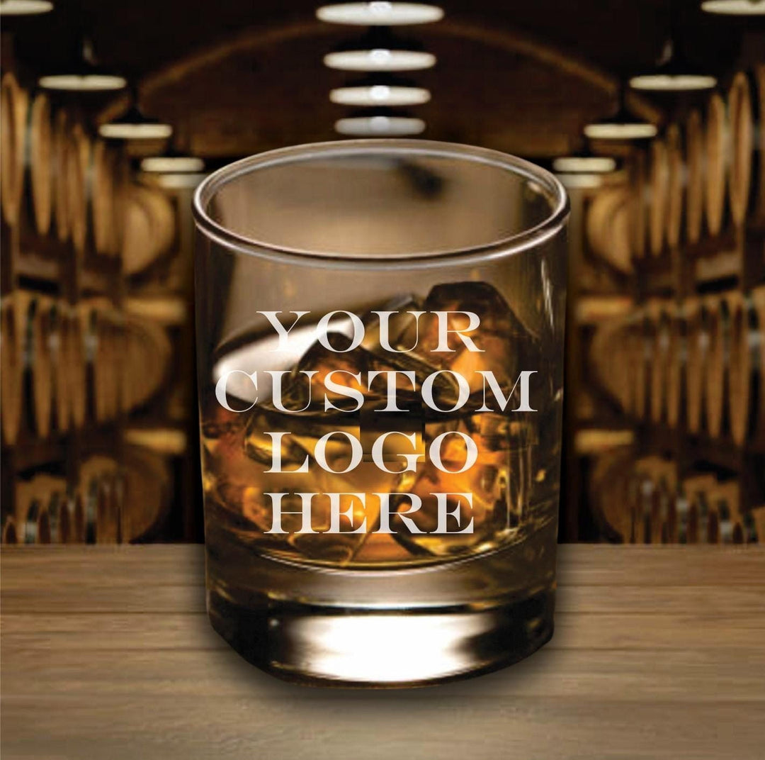 Bulk Your Logo Whiskey Rocks Glass - Engraved Company Logo - Personalized Corporate Gifts - Branded Rock Glasses - Barware - Glassware
