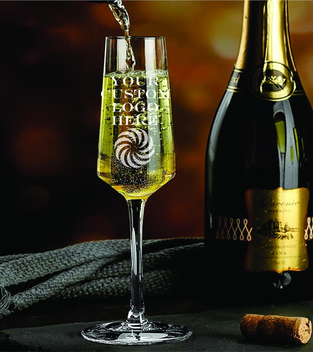 Bulk Your Logo Stem Champagne Glass - Engraved Company Logo - Personalized Corporate Gifts - Branded Champagne Flutes - Barware - Glassware