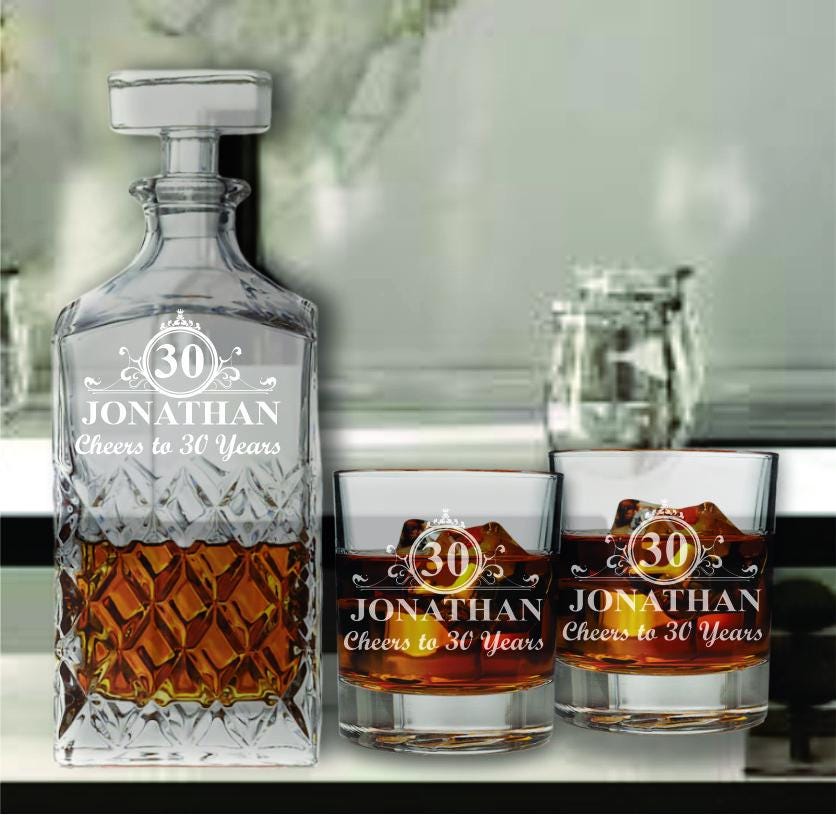 Personalized 30th Birthday Whiskey Decanter Set - Whiskey Glasses - Gift for Dad - 30th Birthday Gift -Gifts for Men - Milestone Birthday