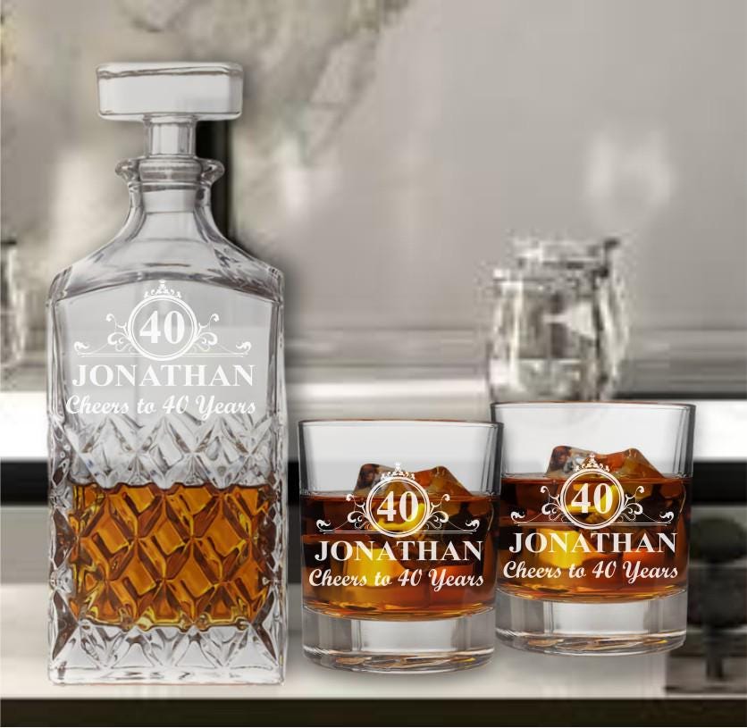 40th Birthday Whiskey Decanter Set - Personalized Whiskey Glasses - Gift for Dad - 40th Birthday Gift -Gifts for Men - Milestone Birthday